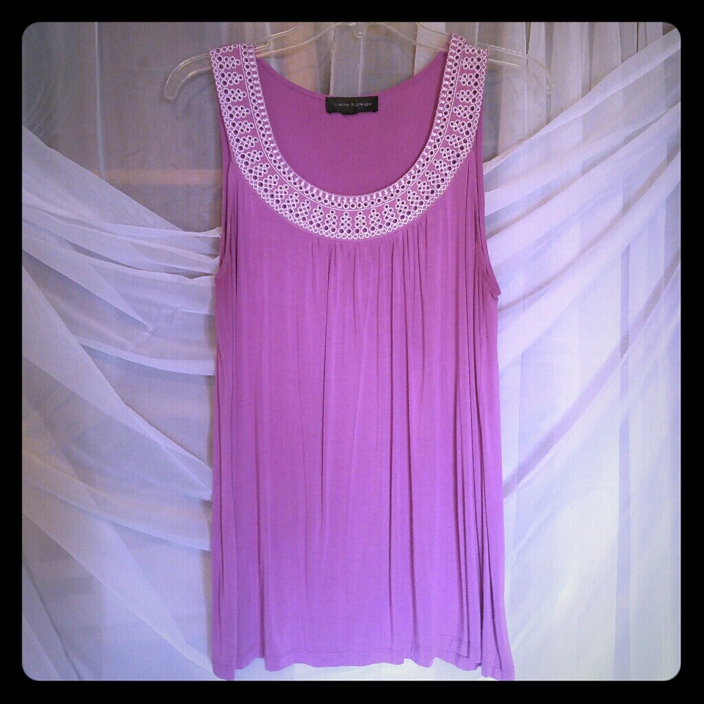 Purple blouse w eyelet lace trim